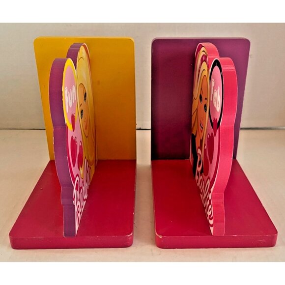 Barbie Doll Fab and Fun Wooden Book Ends 11.5 x 5.75" Pink & Yellow Room Decor - Picture 4 of 5